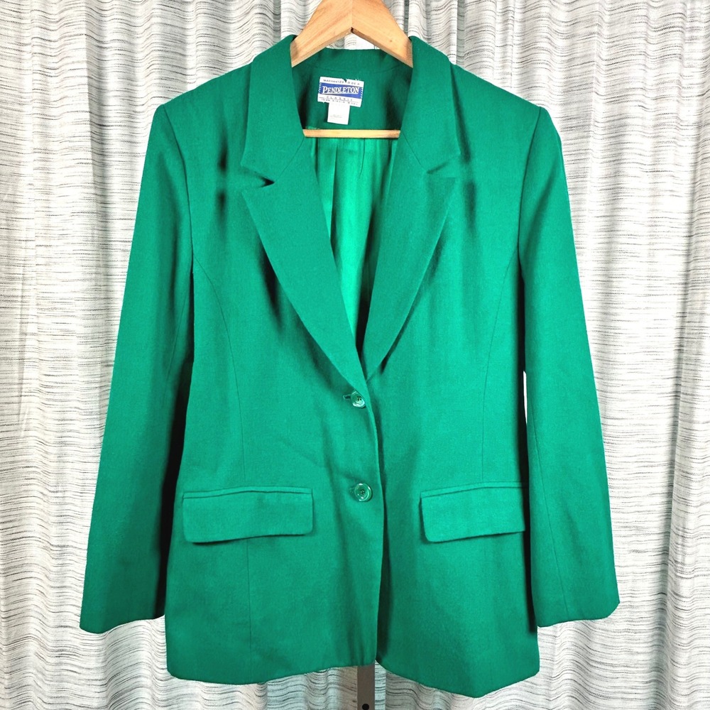 Vintage Pendleton Blazer‎ Green Size 10 Virgin Wool Classic 2-Button Jacket EUC